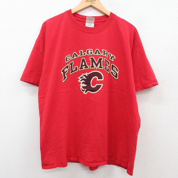 【中古】古着 半袖 ビンテージ ヴィンテージTシャツ メンズ 00年代 00s NHL カルガリーフレームス 大きいサイズ 2L LL ビッグシルエッ..