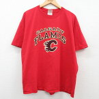 【中古】古着 半袖 ビンテージ ヴィンテージTシャツ メンズ 00年代 00s NHL カルガリーフレームス 大きいサイズ 2L LL ビッグシルエット ゆったり ビッグサイズ オーバーサイズ コットン クルーネック 丸首 カナダ製 赤 レッド アイスホッケー XLサイズ 中古 | 春夏 夏