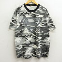 古着 半袖 ビンテージ ヴィンテージTシャツ メンズ 00年代 00s DCコミックス スーパーマン 大きいサイズ 2L LL ビッグシルエット ゆったり ビッグサイズ オーバーサイズ クルーネック 丸首 グレー他 迷彩  XLサイズ 中古 551180