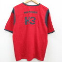 【中古】古着 トミーヒルフィガー TOMMY HILFIGER 長袖 ブランドTシャツ メンズ ビッグロゴ フロッキープリント 大きいサイズ 2L LL ビッグシルエット ゆったり ビッグサイズ オーバーサイズ Vネック 赤他 レッド リンガー XLサイズ 中古 | 春夏 春物 春服 秋冬 秋物