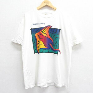 【中古】古着 半袖 ビンテージ ヴィンテージTシャツ メンズ 90年代 90s ケイマン諸島 エイ 大きいサイズ 2L LL ビッグシルエット ゆったり ビッグサイズ オーバーサイズ コットン クルーネック 丸首 白 ホワイト XLサイズ 中古 | 春夏 夏物 夏服 ヴィンテージTシャツ