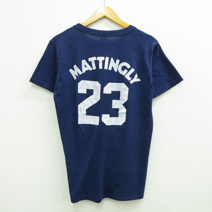 【中古】古着 半袖 ビンテージ ヴィンテージTシャツ メンズ 80年代 80s MLB ニューヨークヤンキース ドンマッティングリー 23 クルーネック 丸首 USA製 アメリカ製 紺 ネイビー メジャーリーグ ベースボール 野球 Mサイズ 中古 | 春夏 夏物 夏服 ヴィンテージTシャツ 2OF