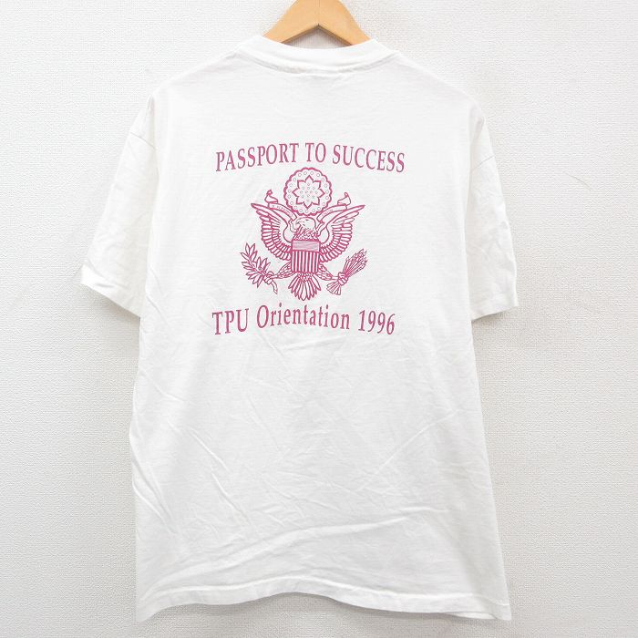 【中古】古着 ヘインズ Hanes 半袖 ビンテージ ヴィンテージTシャツ メンズ 90年代 90s 飛行機 PASSPORT TO SUCCESS 大きいサイズ 2L LL ビッグシルエット ゆったり ビッグサイズ オーバーサイズ コットン クルーネック 丸首 白 ホワイト 【spe】 XLサイズ 中古 | 春夏