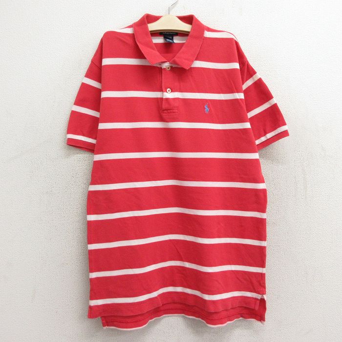 【中古】古着 ラルフローレン Ralph Lauren 半袖 ブランド ポロシャツ キッズ ボーイズ 子供服 90年代 90s ワンポイントロゴ 鹿の子 コットン 赤他 レッド ボーダー | 春夏 春物 春服 秋冬 秋物 秋服 女の子 子ども服 こども服 カジュアル ファッション おしゃれ かわ