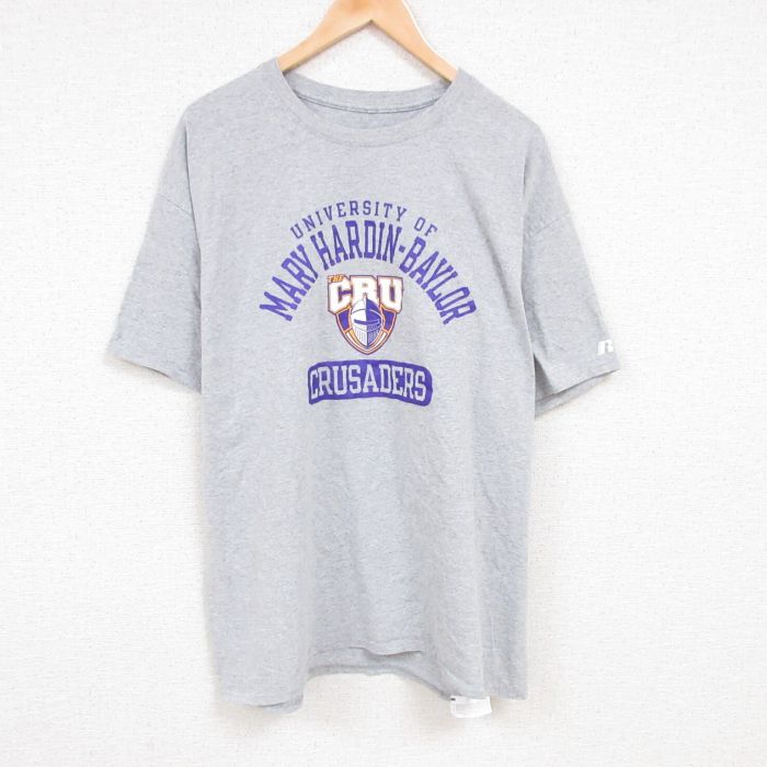 古着 ラッセル 半袖Tシャツ メンズ MARY HARDIN BAYLOR 大学 クルーネック 丸首 グレー 霜降り XLサイズ 中古 中古メンズ半袖プリントキャラクター