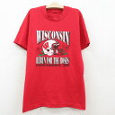 【中古】古着 半袖 ビンテージ ヴィンテージTシャツ キッズ ボーイズ 子供服 90年代 90s ウィスコンシン フットボール クルーネック 丸首 赤 レッド | 春夏 春物 春服 秋冬 秋物 秋服 女の子 子ども服 こども服 カジュアル ファッション おしゃれ かわいい
