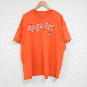 【中古】古着 半袖Tシャツ メンズ オクラホマ大学 大きいサイズ 2L LL ビッグシルエット ゆったり ビッグサイズ オーバーサイズ クルーネック 丸首 オレンジ XLサイズ 中古 中古メンズ半袖プリントキャラクター