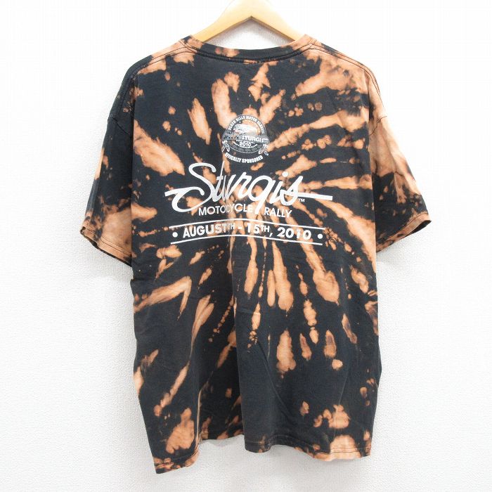 【中古】古着 半袖Tシャツ メンズ バイク スタージス 大きいサイズ 2L LL ビッグシルエット ゆったり ビッグサイズ オーバーサイズ コットン クルーネック 丸首 黒 ブラック ブリーチ加工 XLサイズ 中古 | 春夏 夏物 夏服 メンズファッション カットソー ティ