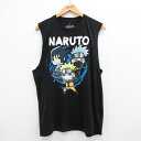【中古】古着 ノースリーブTシャツ メンズ アニメ ナルト疾風伝 NARUTO うちはサスケ コットン クルーネック 丸首 黒 ブラック Lサイズ 中古 春夏 ...