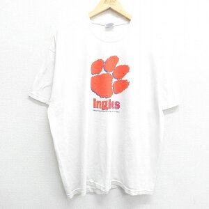 【中古】古着 ヘインズ Hanes 半袖 ビンテージ ヴィンテージTシャツ メンズ 00年代 00s クレムソンタイガース GOTTA STING 企業広告 大きいサイズ 2L LL ビッグシルエット ゆったり ビッグサイズ オーバーサイズ クルーネック 丸首 白 ホワイト XLサイズ 中古