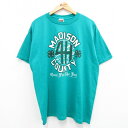 【中古】古着 半袖 ビンテージ ヴィンテージTシャツ メンズ 90年代 90s マディソンカントリー クローバー 大きいサイズ 2L LL ビッグシルエット ゆったり ビッグサイズ オーバーサイズ クルーネック 丸首 青緑 XLサイズ 中古 | 春夏 夏物 夏服 ヴィンテージT 5OF