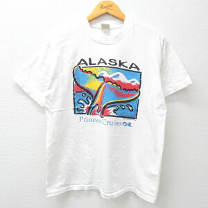 【中古】古着 半袖 ビンテージ ヴィンテージTシャツ メンズ 90年代 90s アラスカ プリンセスクルーズ コットン クルーネック 丸首 白 ホワイト Lサイズ 中古 | 春夏 夏物 夏服 ヴィンテージTシャツ メンズファッション カットソー ティーシャツ ティシャツ メンズTシャ