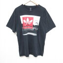 【中古】古着 アディダス adidas 半袖 ブランドTシャツ メンズ ビッグロゴ リーフ トレフォイル クルーネック 丸首 黒 ブラック Lサイズ 中古 春夏 夏物 夏服 メンズファッション カットソー ティーシャツ ティシャツ メンズTシャツ 半袖Tシャツ 半袖ティーシャツ カ