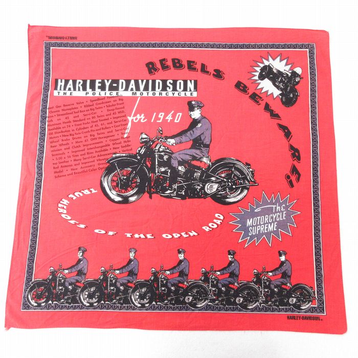 中古 ハーレーダビッドソン Harley Davidson バンダナ ポリス 赤 レッド 中古メンズレディースビンテージ
