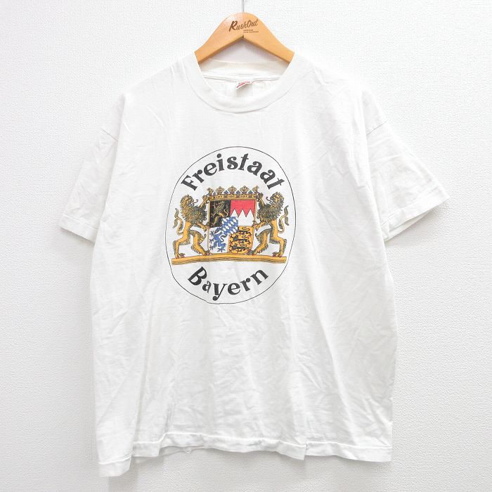 【中古】古着 半袖 ビンテージ ヴィンテージTシャツ メンズ 90年代 90s バイエルン ライオン コットン クルーネック 丸首 白 ホワイト XLサイズ 中古 | 春夏 夏物 夏服 ヴィンテージTシャツ メンズファッション カットソー ティーシャツ ティシャツ メンズTシ