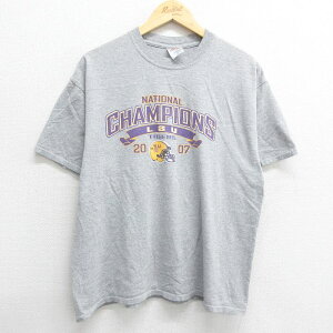 【中古】古着 半袖 ビンテージ ヴィンテージTシャツ メンズ 00年代 00s ルイジアナ州立大学 タイガース クルーネック 丸首 グレー 霜降り XLサイズ 中古 | 春夏 夏物 夏服 ヴィンテージTシャツ メンズファッション カットソー ティーシャツ ティシャツ メンズ 5OF