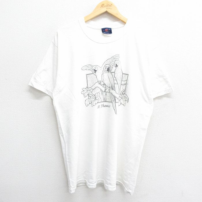 【中古】古着 半袖 ビンテージ ヴィンテージTシャツ メンズ 90年代 90s セントトーマス オウム コットン クルーネック 丸首 白 ホワイト Lサイズ 中古 | 春夏 夏物 夏服 ヴィンテージTシャツ メンズファッション カットソー ティーシャツ ティシャツ メンズT