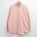 【中古】古着 ラルフローレン Ralph Lauren 長袖 ブランドシャツ メンズ 90年代 90s ワンポイントロゴ BIG SHIRT オックスフォード 大きいサイズ 2L LL ビッグシルエット ゆったり ビッグサイズ オーバーサイズ コットン ボタンダウン 薄ピンク XLサイズ 中古 トップス