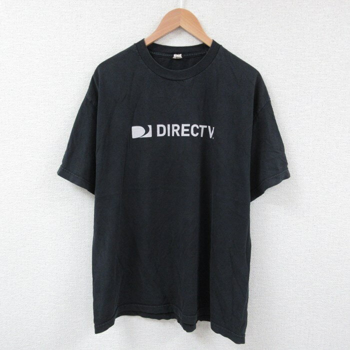 楽天古着屋RushOut【中古】古着 半袖Tシャツ メンズ ディレクTV 大きいサイズ 2L LL ビッグシルエット ゆったり ビッグサイズ オーバーサイズ コットン クルーネック 丸首 黒 ブラック XLサイズ 中古 中古メンズ半袖プリントキャラクター 2OF