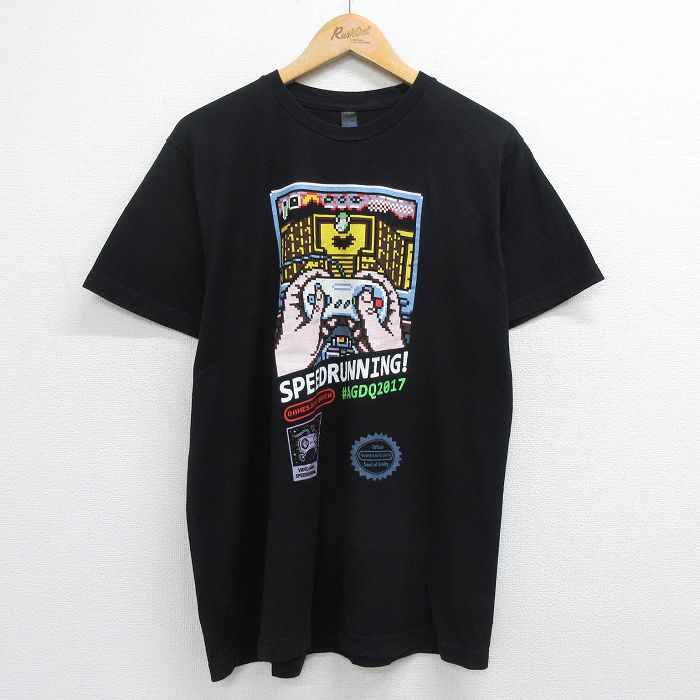 【中古】古着 半袖Tシャツ メンズ スーパーファミコン ゲーム コットン クルーネック 丸首 黒 ブラック Lサイズ 中古 中古メンズ半袖プリントキャラクター 2OF