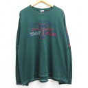 【中古】古着 トミーヒルフィガー TOMMY HILFIGER トミージーンズ 長袖 ブランドTシャツ メンズ 90年代 90s ビッグロゴ 大きいサイズ 2L LL ビッグシルエット ゆったり ビッグサイズ オーバーサイズ クルーネック 丸首 緑 グリーン XLサイズ 中古 | 春夏 春物 春服 秋