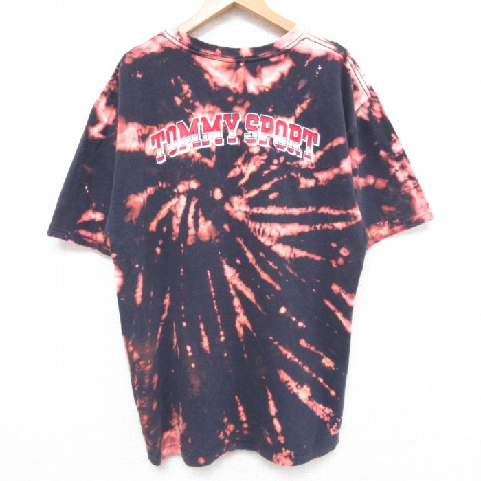 【中古】古着 トミーヒルフィガー TOMMY HILFIGER 半袖 ブランドTシャツ メンズ 00年代 00s トミースポーツ クルーネック 丸首 黒他 ブラック ブリーチ加工 XLサイズ 中古 | 春夏 夏物 夏服 メンズファッション カットソー ティーシャツ ティシャツ メンズTシャツ 半袖