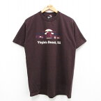 【中古】古着 半袖 ビンテージ ヴィンテージTシャツ メンズ 90年代 90s バージニアビーチ コットン クルーネック 丸首 こげ茶 ブラウン Lサイズ 中古 | 春夏 夏物 夏服 ヴィンテージTシャツ メンズファッション カットソー ティーシャツ ティシャツ メンズTシャツ 半袖