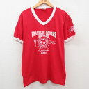 【中古】古着 半袖 ビンテージ ヴィンテージTシャツ メンズ 00年代 00s FRANKLIN SQUARE RAIDERS サッカー オリンピック Vネック USA製 アメリカ製 赤 レッド リンガー XLサイズ 中古 | 春夏 夏物 夏服 ヴィンテージTシャツ メンズファッション カットソー ティーシャ