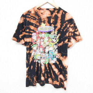 【中古】古着 半袖Tシャツ メンズ アニメ ニコロデオン Oops!フェアリーペアレンツ コスモ ワンダ コットン クルーネック 丸首 黒他 ブラック ブリーチ加工 Lサイズ 中古 中古メンズ半袖プリントキャラクター 5OF