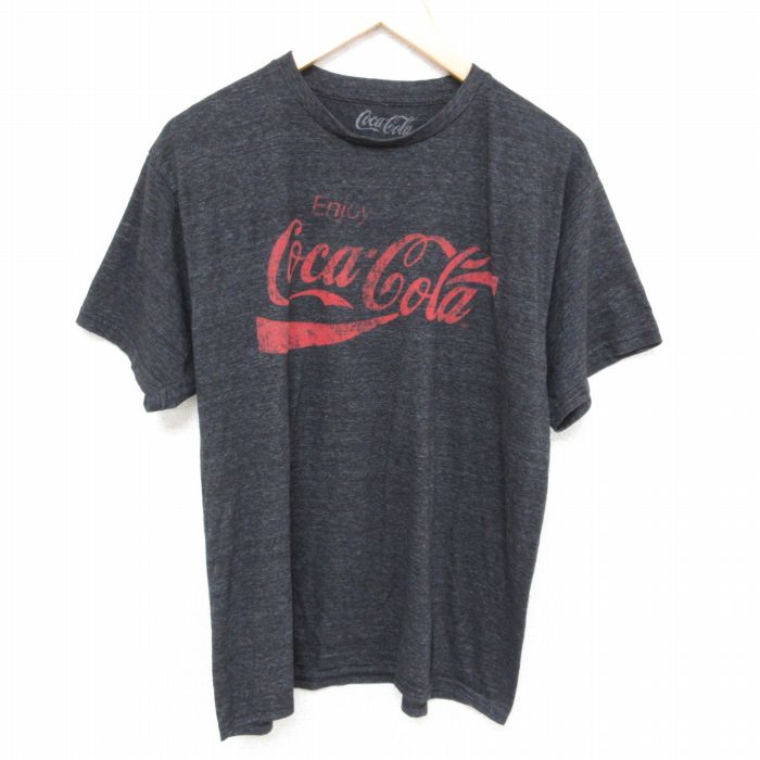 【中古】古着 半袖Tシャツ メンズ コカコーラ クルーネック 丸首 濃グレー 霜降り Lサイズ 中古 中古メンズ半袖プリントキャラクター