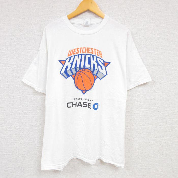 古着 半袖Tシャツ メンズ NBA ウェストチェスターニックス コットン クルーネック 丸首 白 ホワイト バスケットボール XLサイズ 中古 中古メンズ半袖プリントキャラクター 2OF