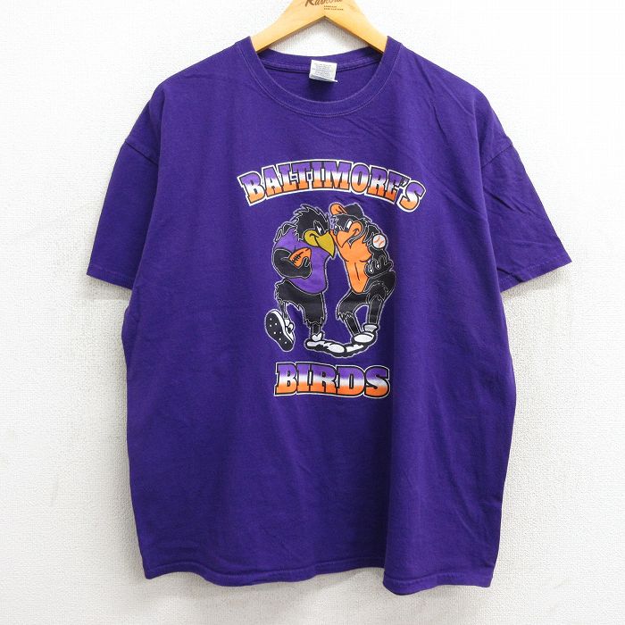 【中古】古着 半袖 ビンテージ ヴィンテージTシャツ メンズ 00年代 00s ボルチモア 鳥 フットボール ベースボール 野球 コットン クルーネック 丸首 紫 パープル XLサイズ 中古 | 春夏 夏物 夏服 ヴィンテージTシャツ メンズファッション カットソー ティーシャツ ティ