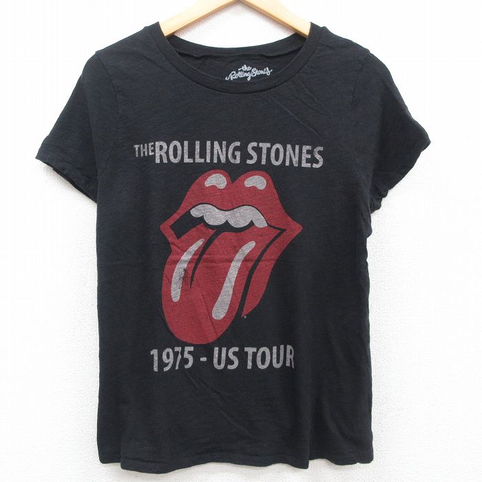 【中古】古着 半袖 ロックTシャツ バンドTシャツ レディース ローリングストーンズ The Rolling Stones コットン クルーネック 丸首 黒 ブラック 中古 | 春夏 春物 春服 秋冬 秋物 秋服 カットソー レディースファッション ロンT ロング丈 おしゃれ かわいい ロンティ