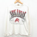 古着 長袖 ビンテージ ヴィンテージTシャツ メンズ 00年代 00s ARKANSAS RAZORBACKS コットン クルーネック 丸首 ボロ 白 ホワイト XLサイズ 中古 | 春夏 春物 春服 秋冬 秋物 秋服 メンズファッション ロンT カットソー ロンティー ロングT ロングTシャツ ロ