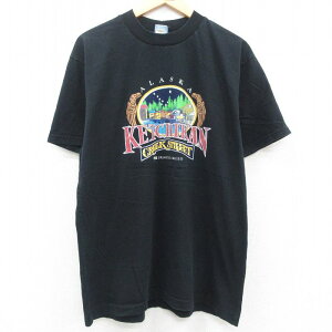 【中古】古着 半袖 ビンテージ ヴィンテージTシャツ メンズ 90年代 90s アラスカ ケチカン プリンセスクルーズ コットン クルーネック 丸首 黒 ブラック XLサイズ 中古 | 春夏 夏物 夏服 ヴィンテージTシャツ メンズファッション カットソー ティーシャツ ティシャツ