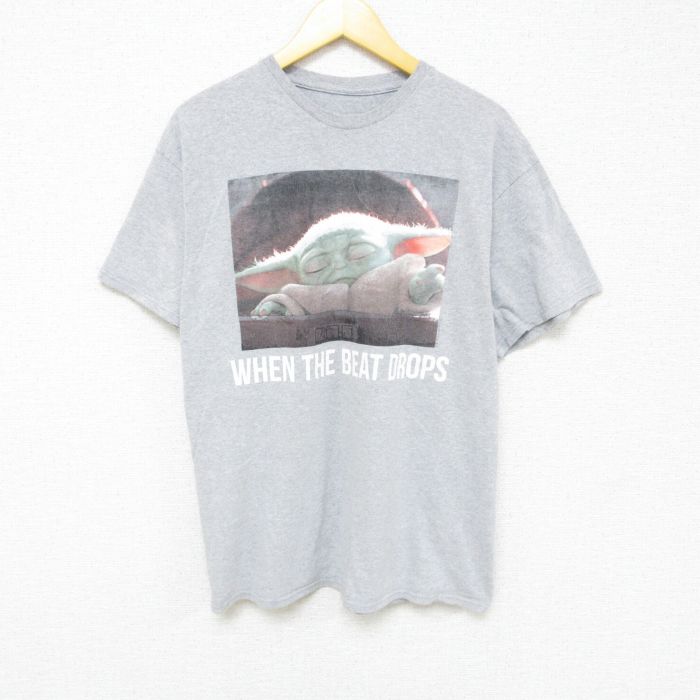 古着 半袖Tシャツ メンズ ドラマ スターウォーズ STAR WARS マンダロリアン ザチャイルド グローグー クルーネック 丸首 グレー 霜降り Lサイズ 中古 中古メンズ半袖プリントキャラクター