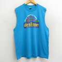 【中古】古着 フルーツオブザルーム ビンテージ ヴィンテージ ノースリーブTシャツ メンズ 90年代 90s 家 Cider mill century コットン クルーネック 丸首 USA製 アメリカ製 水色 XLサイズ 中古 春夏 夏物 夏服 メンズファッション カジュアル おしゃれ