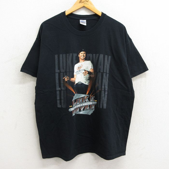 【中古】古着 半袖 ロックTシャツ バンドTシャツ メンズ ルークブライアン 大きいサイズ 2L LL ビッグシルエット ゆったり ビッグサイズ オーバーサイズ コットン クルーネック 丸首 黒 ブラック XLサイズ 中古 | 春夏 夏物 夏服 メンズファッション カットソー ティー