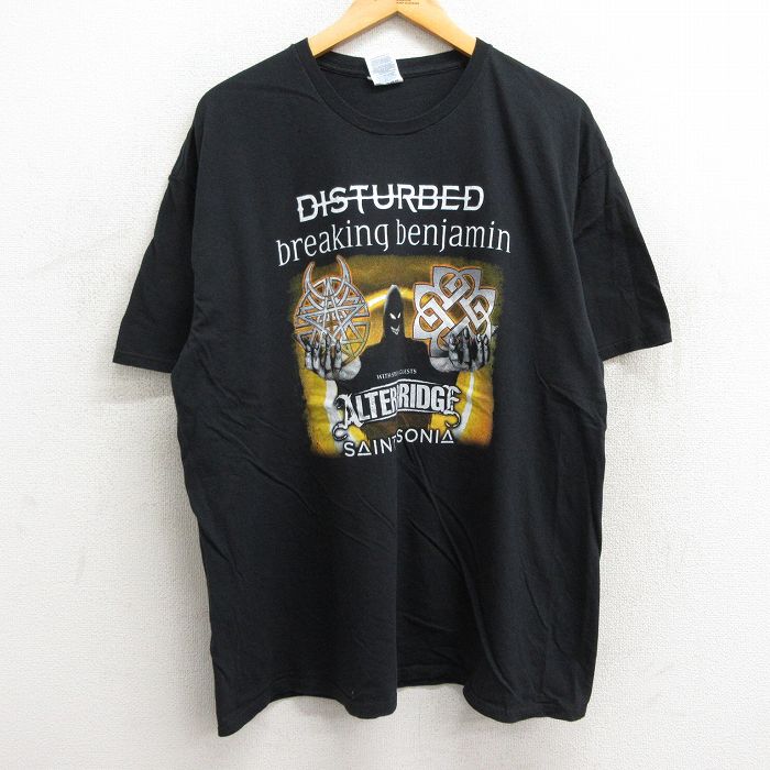 【中古】古着 半袖 ロックTシャツ バンドTシャツ メンズ ディスターブド アルターブリッジ セイントアソニア 大きいサイズ 2L LL ビッグシルエット ゆったり ビッグサイズ オーバーサイズ コットン クルーネック 丸首 黒 ブラック XLサイズ 中古 | 春夏 夏物 夏服 メン