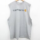 【中古】古着 カーハート Carhartt ノースリーブTシャツ メンズ ビッグロゴ 大きいサイズ 2L LL ビッグシルエット ゆったり ビッグサイズ オーバーサイズ ロング丈 クルーネック 丸首 グレー 霜降り XLサイズ 中古 春夏 夏物 夏服 メンズファッション カジュアル おし