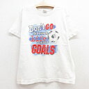 【中古】古着 半袖 ビンテージ ヴィンテージTシャツ キッズ ボーイズ 子供服 00年代 00s サッカー GOALS コットン クルーネック 丸首 白 ホワイト | 春夏 春物 春服 秋冬 秋物 秋服 女の子 子ども服 こども服 カジュアル ファッション おしゃれ かわいい 0OF