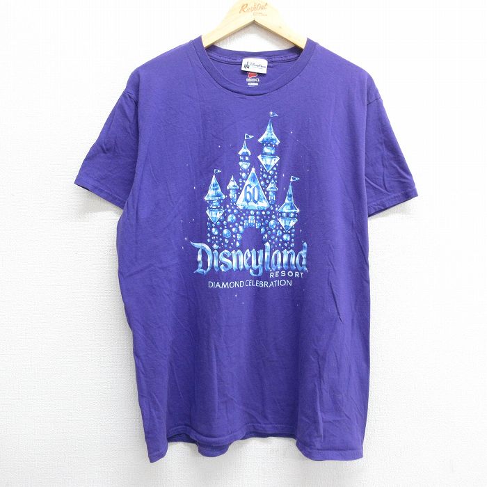 【中古】古着 ヘインズ Hanes 半袖Tシャツ メンズ ディズニー DISNEY ダイヤモンドセレブレーション 大きいサイズ 2L LL ビッグシルエット ゆったり ビッグサイズ オーバーサイズ コットン クルーネック 丸首 紫 パープル XLサイズ 中古 中古メンズ半袖プリントキャラ