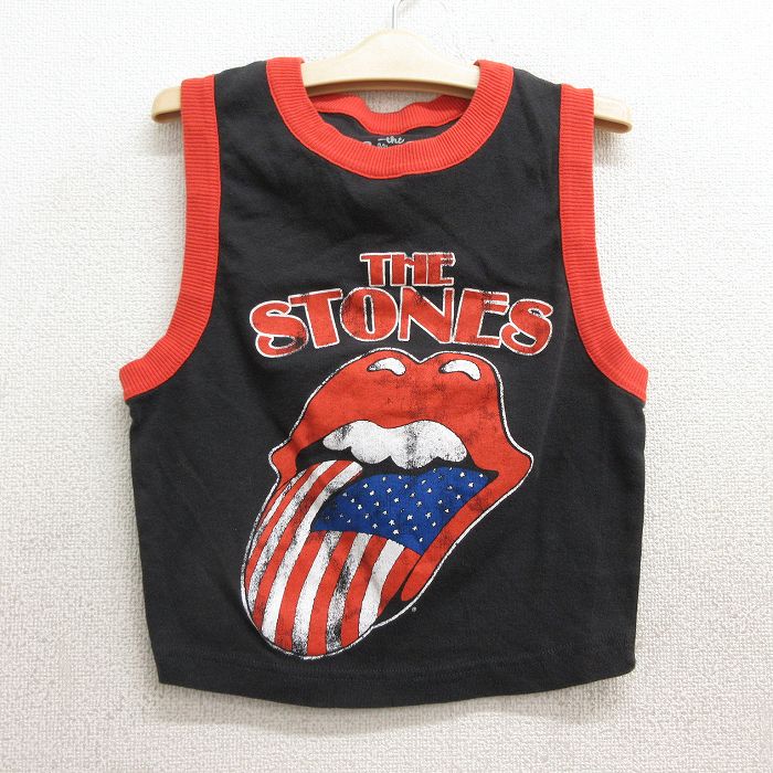 【中古】古着 ロック バンド タンクトップ キッズ ボーイズ 子供服 ローリングストーンズ The Rolling Stones コットン クルーネック 丸首 黒他 ブラック | 春夏 春物 春服 秋冬 秋物 秋服 女の子 子ども服 こども服 カジュアル ファッション おしゃれ かわいい