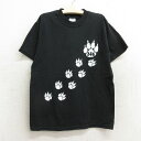 【中古】古着 半袖 ビンテージ ヴィンテージTシャツ キッズ ボーイズ 子供服 00年代 00s 足跡 PACK246 クルーネック 丸首 黒 ブラック | 春夏 春物 春服 秋冬 秋物 秋服 女の子 子ども服 こども服 カジュアル ファッション おしゃれ かわいい 3OF