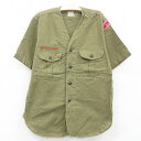【中古】古着 半袖 ビンテージ ヴィンテージ ボーイスカウトシャツ キッズ ボーイズ 子供服 60年代 60s ノーカラー マチ付き 緑 グリーン 【spe】 ...