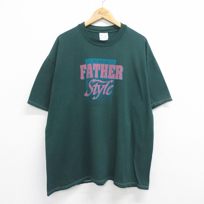 【中古】古着 ヘインズ Hanes 半袖 ビンテージ ヴィンテージTシャツ メンズ 00年代 00s FATHER Style 大きいサイズ 2L LL ビッグシルエット ゆったり ビッグサイズ オーバーサイズ クルーネック 丸首 濃緑 グリーン 【spe】 XLサイズ 中古 | 春夏 夏物 夏服 ヴィンテー 2OF