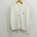 【中古】古着 ラコステ LACOSTE 長袖 ブランド ニット カーディガン メンズ 90年代 90s ワンポイントロゴ アクリル 白 ホワイト XLサイズ 中古 トップス 春夏 春物 春服 秋冬 秋物 秋服 メンズファッション カジュアル おしゃれ ファッション