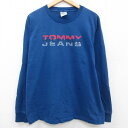 【中古】古着 トミーヒルフィガー TOMMY HILFIGER 長袖 ビンテージ ヴィンテージTシャツ メンズ 90年代 90s ビッグロゴ 大きいサイズ 2L LL ビッグシルエット ゆったり ビッグサイズ オーバーサイズ コットン クルーネック 丸首 青 ブルー XLサイズ 中古 | 春夏 春物