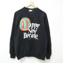 【中古】古着 長袖スウェット メンズ 00年代 00s Happy New Decade ラグラン クルーネック 丸首 USA製 アメリカ製 黒 ブラック Mサ...