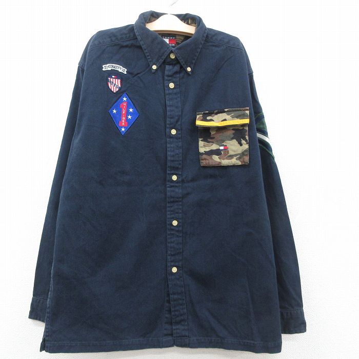 【中古】古着 トミーヒルフィガー TOMMY HILFIGER 長袖 ブランドシャツ キッズ ボーイズ 子供服 90年代 90s コットン ボタンダウン 紺 ネイビー | 春夏 春物 春服 秋冬 秋物 秋服 女の子 子ども服 こども服 カジュアル ファッション おしゃれ かわいい 5OF